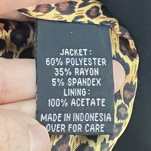 AGB Women Black Blazer Jacket 14 Leopard Business Casual Button Work Preppy - Picture 6 of 16